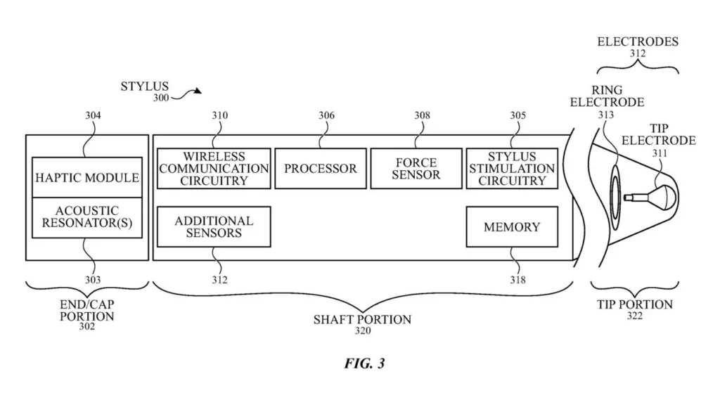 Ein Bild aus dem Patent, das den Aufbau des Apple Pencil zeigt.