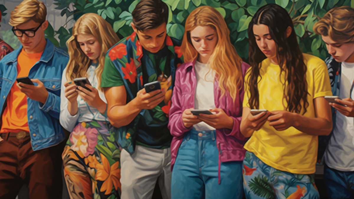 Eine Gruppe jugendlicher mit Smartphones