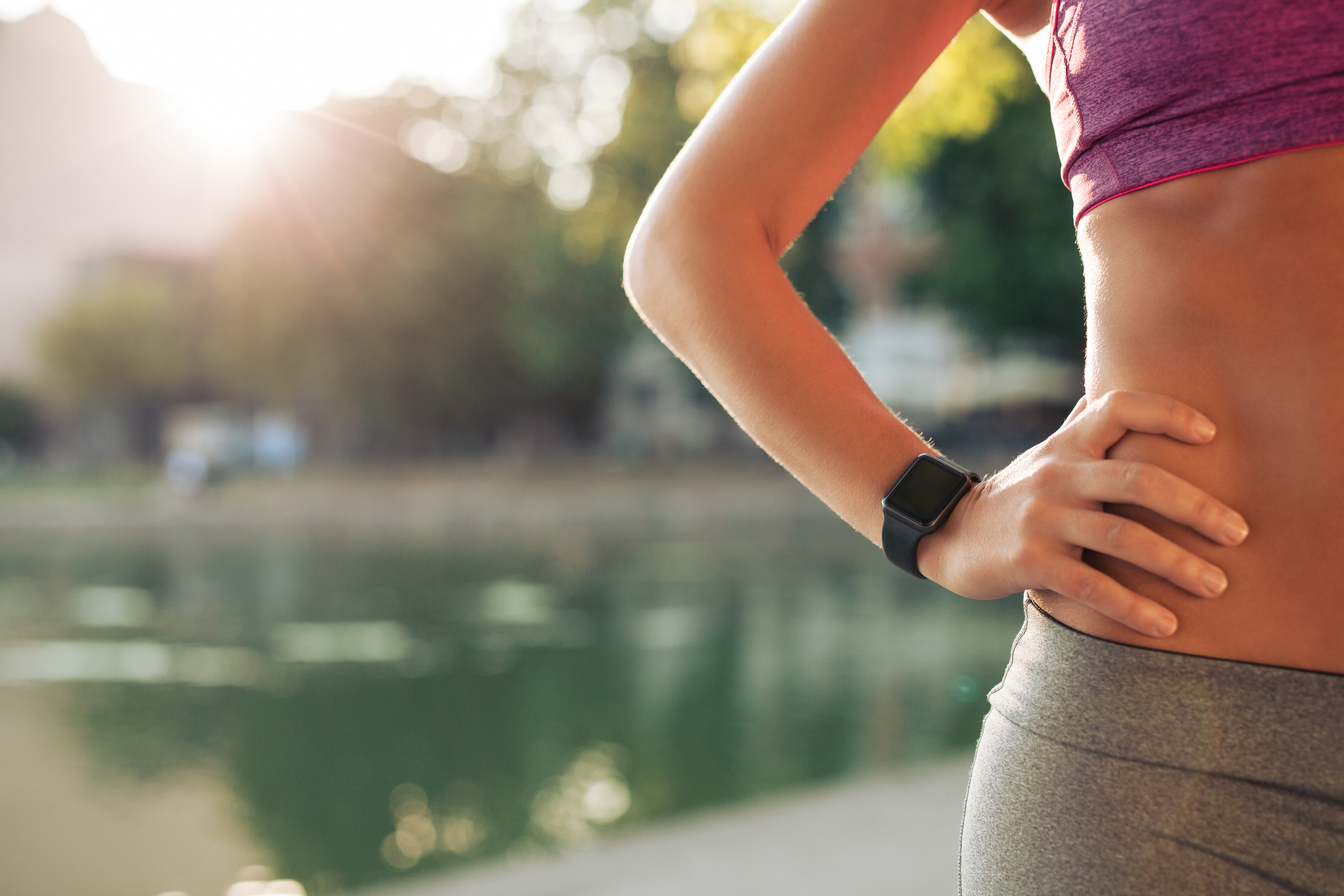 Sportswoman wearing smartwatch