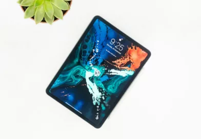 black and blue floral tablet computer